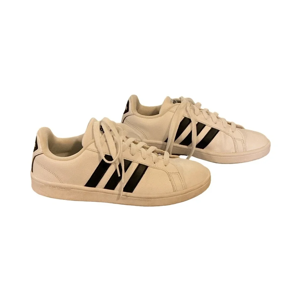 Adidas Cloudfoam Advantage Mens White Black Low Top Sneakers AW4287 Size 8.5